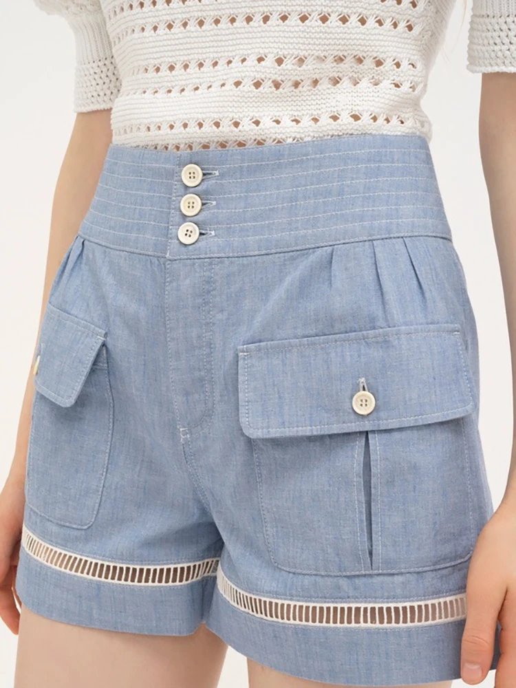 

Pants y2k spring and summer crochet hollow splicing straight cotton women's shorts2024korean fashion high waist casual shorts