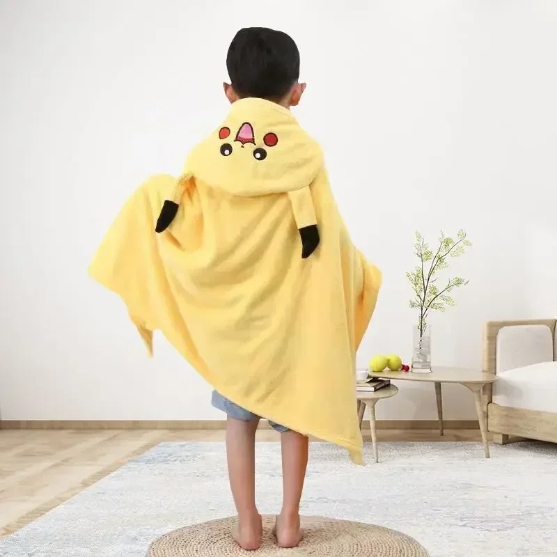 Flannel Blanket Cotton Bathrobe Pikachu Bathrobe Bath Towel Plush Flannel Kid Hooded Cloak Bathrobe Shower Towel Robe RobeCape Newborn Wrap Blanket