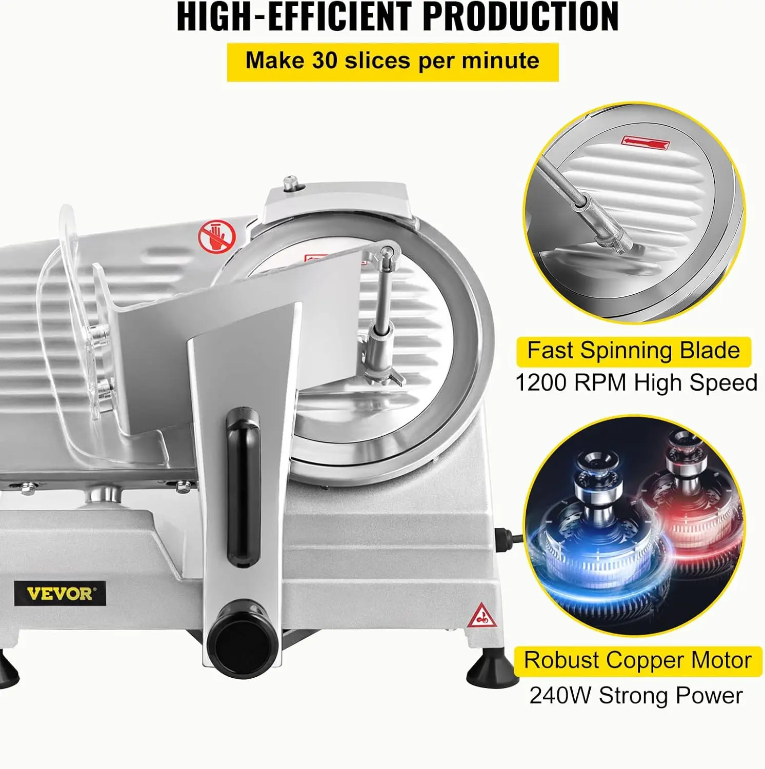 Commercial Meat Slicer, 200W Electric Deli Food Slicer, 1200RPM Meat Slicer with 8.7“ Chromium-plated Steel Blade, 0-12mm Adjust 3