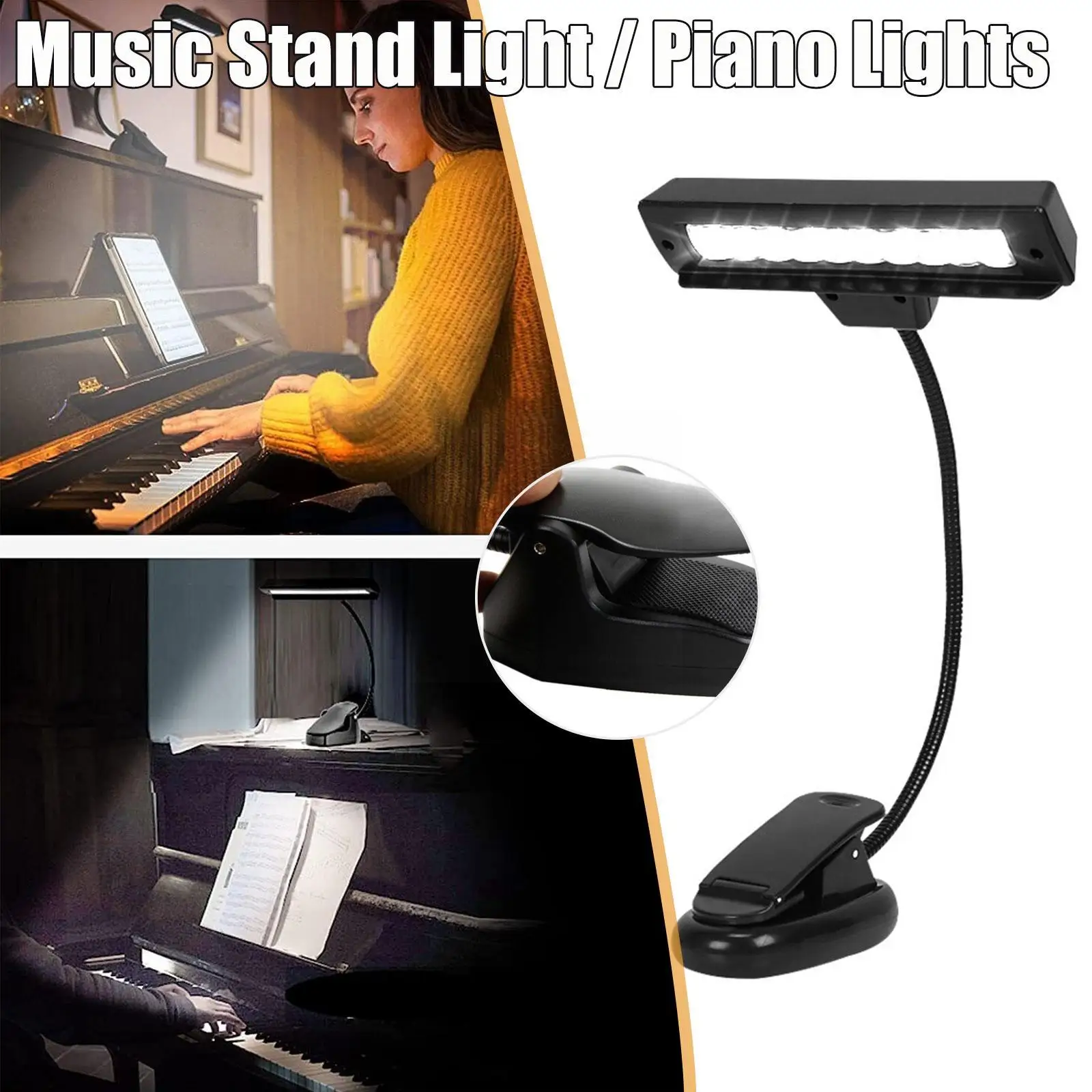 Lampe de pupitre à clip pour piano professionnel, lampe aste pour musicien,  10 LED, V2Z5 - AliExpress