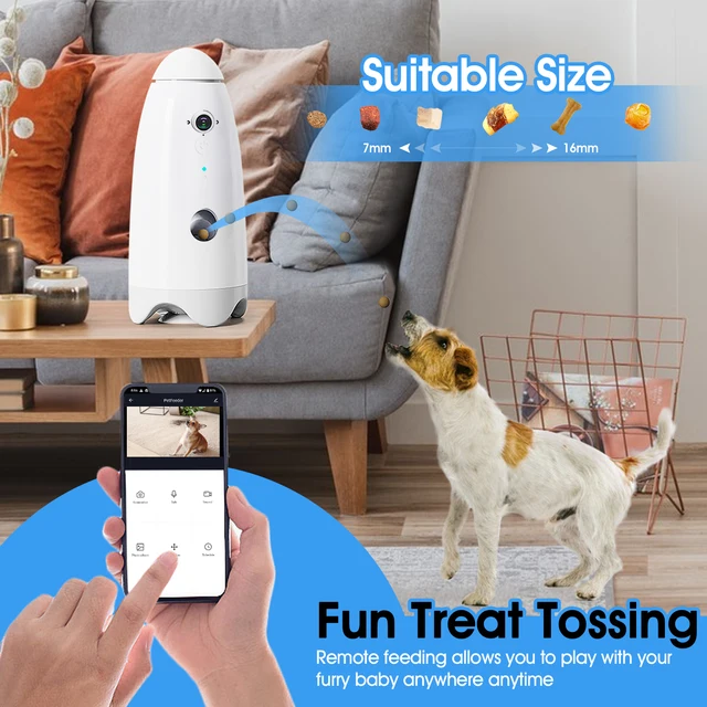 Smart 1080p Small Dog Camera with Treat Dispenser 180°View Pet Treat Tossing Dog Camera with Phone App 2 Way Audio Android & iOS 1