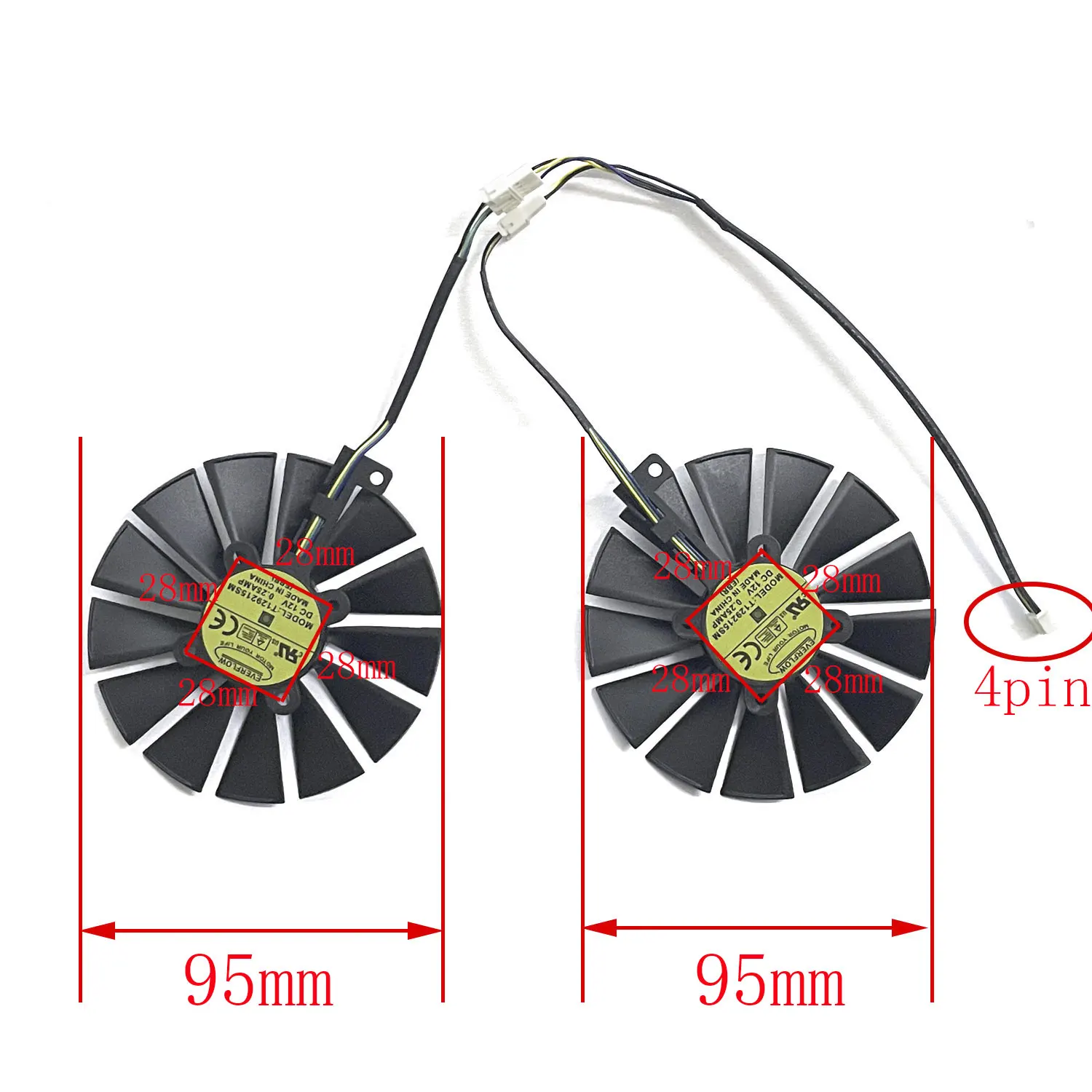 Ventilador de Refrigeração Gráfica para Asus Strix rx 470 580 570 Gtx 1050ti 1070ti 1080ti 2x T129215sm Fdc10m12s9-c Rx580 95 mm - Imagem 2