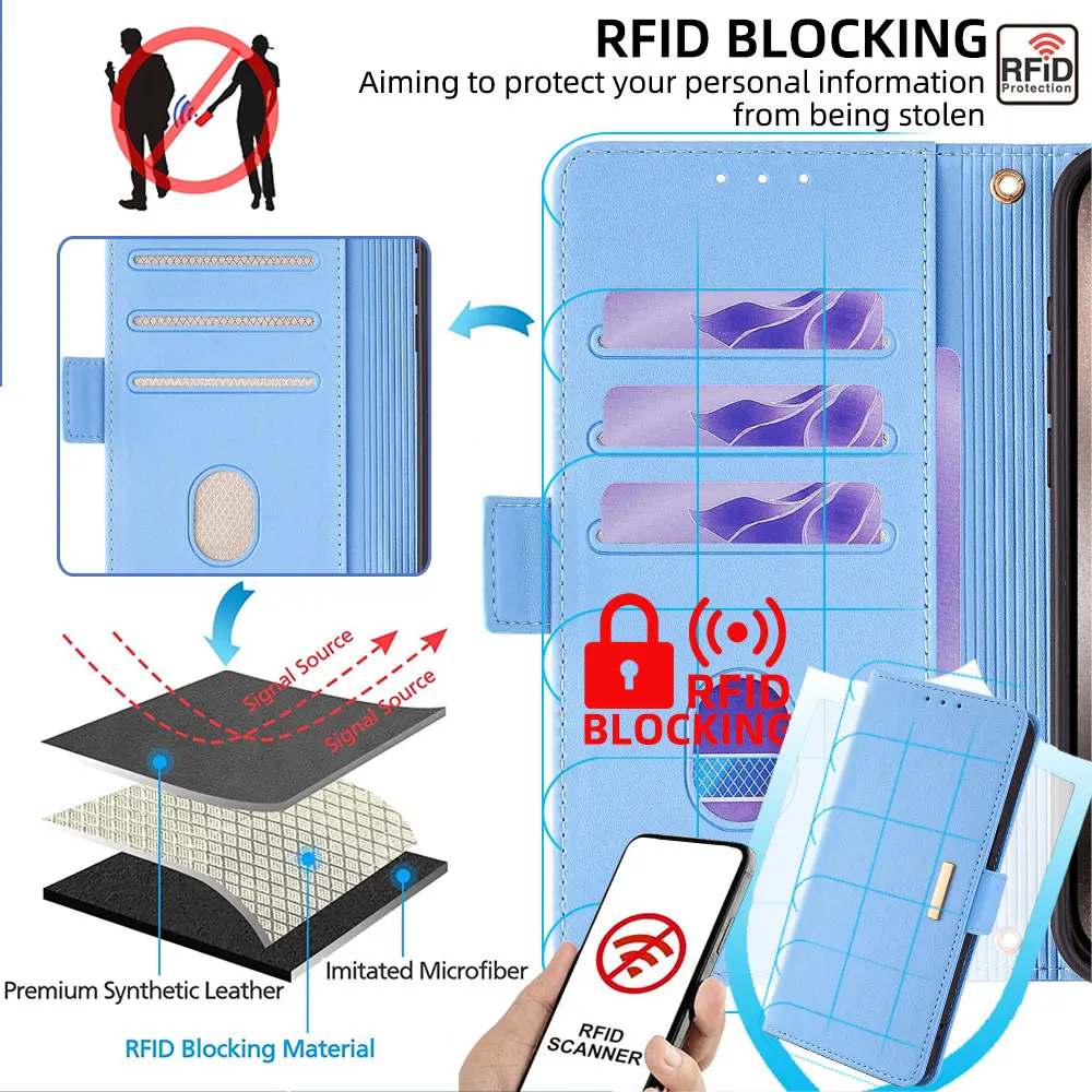 Magnetic Leather Flip Wallet Case with Card Slots and Side Buckle - Shockproof Cover
