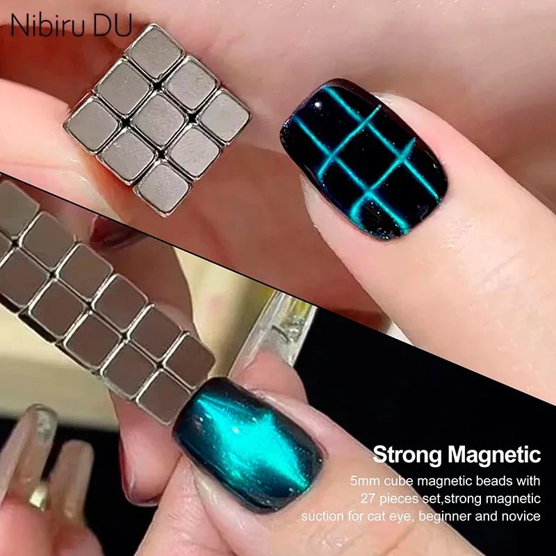 Magnetic Nail Art Tools 27pcs Cat Eye Magnet Nail Art Chessboard Starlight Multi-function Cube Nail UV Magnetic Attraction Magnets Set Manicure DIY Tool