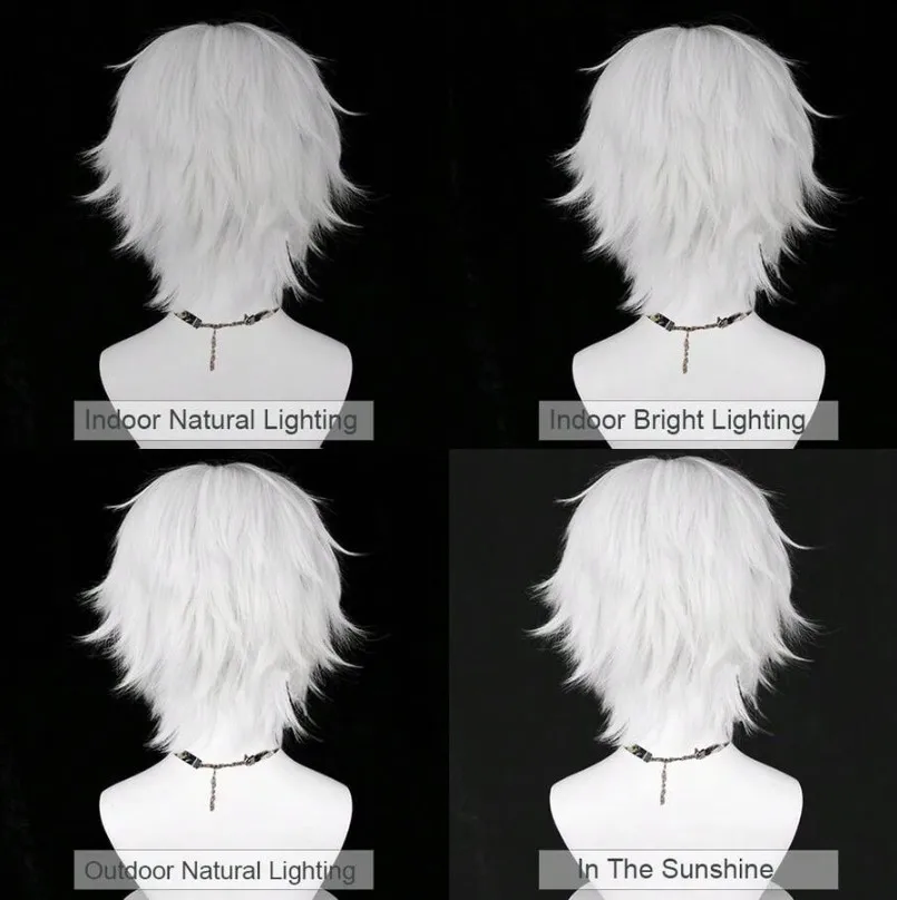 White Men Short Synthetic Straight Fluffy Wig Anime Game Cosplay Wig Heat Resistant For Daily 5