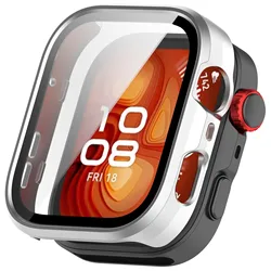 Enhanced PC Case with Tempered Glass Screen Protector - Hard Frame Bumper for Smartwatch Protection (Matte silver)