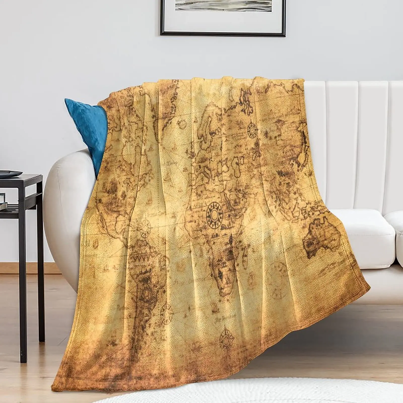 ZaKhs Middle Earth Map Print Fleece Deken Pluche Deken Zachte Flanel Deken Herfst Dekens Warme Gooi Deken Voor Bed Sofa 60 x 50