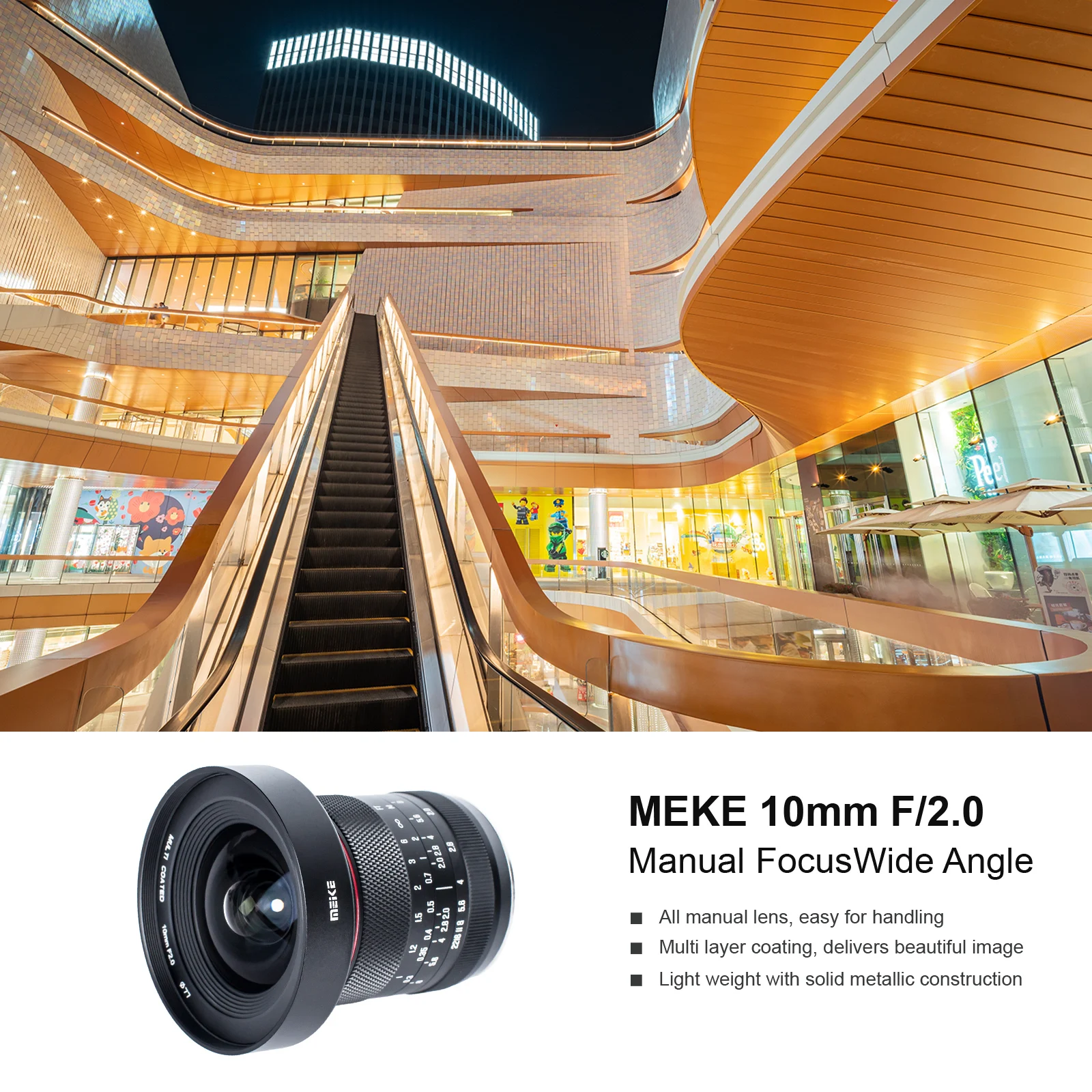 Meike 수동 초점 광각 렌즈, E, 후지 X, 캐논 마운트 카메라용, 10mm F2.0 Aps-C 프라임