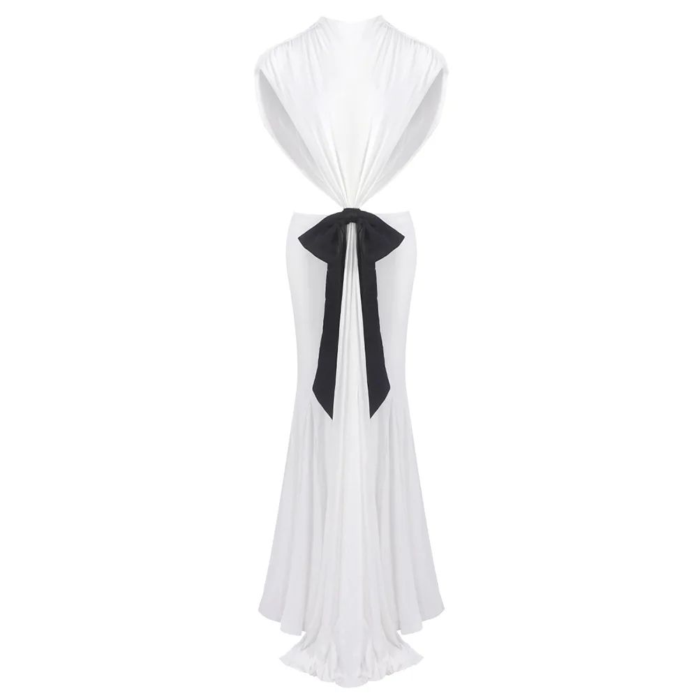 Sexy Elegant Backless Bow Lace Up Maxi Dress Women Sleeveless Hollow Out Party Evening Long Dresses White Purple Robes