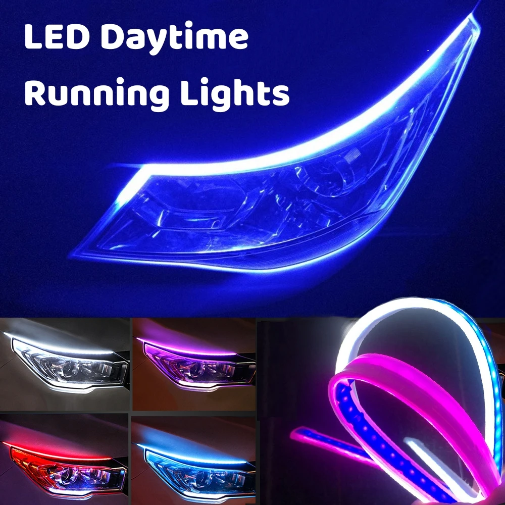 

2pcs Led DRL Daytime Running Lights Flexible Car Light Accessories Turn Signal Yellow Brake Side Lights Headlights Strip 12v