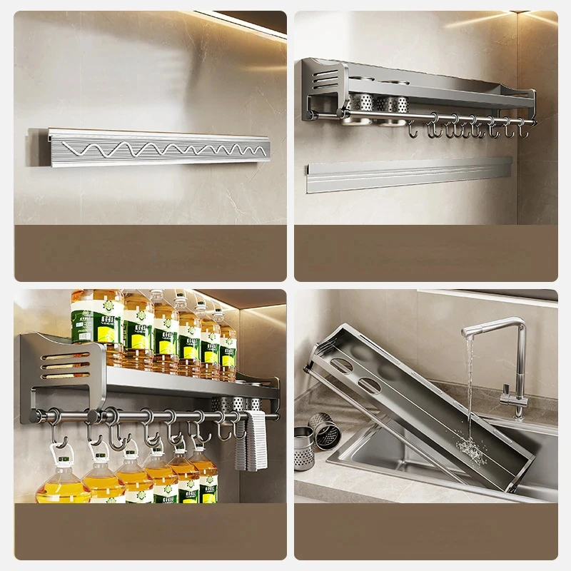 Wall-mounted Kitchen Organizer Shelf Spice Storage Rack Household Seasoning Chopsticks Knife Spoon Shovel Storage Holder 3