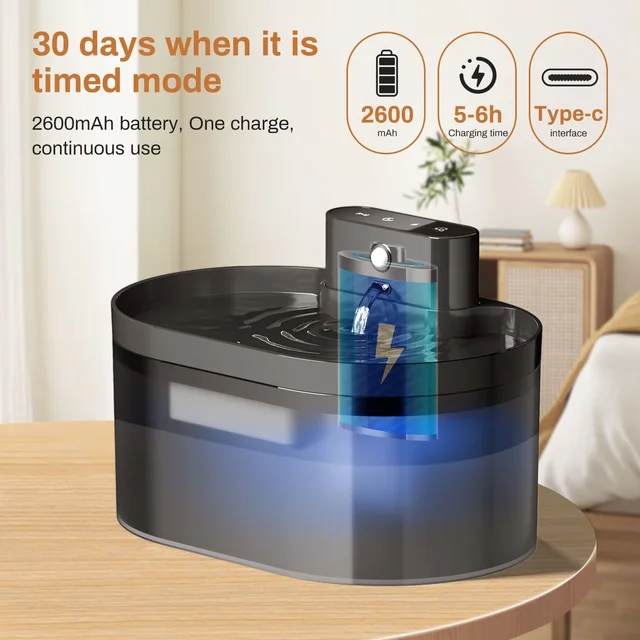 2.2L Wireless Automatic Pet Water Dispenser Rechargeable Cat Indoor Fountain Dispenser With 2600mAh Infrared Sensor For Dog Cat 3