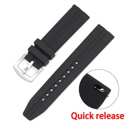 Large Black Silicone Sport Strap with Stainless Steel Buckle - Waterproof Rubber Watch Band - 30mm (A silver buckle)