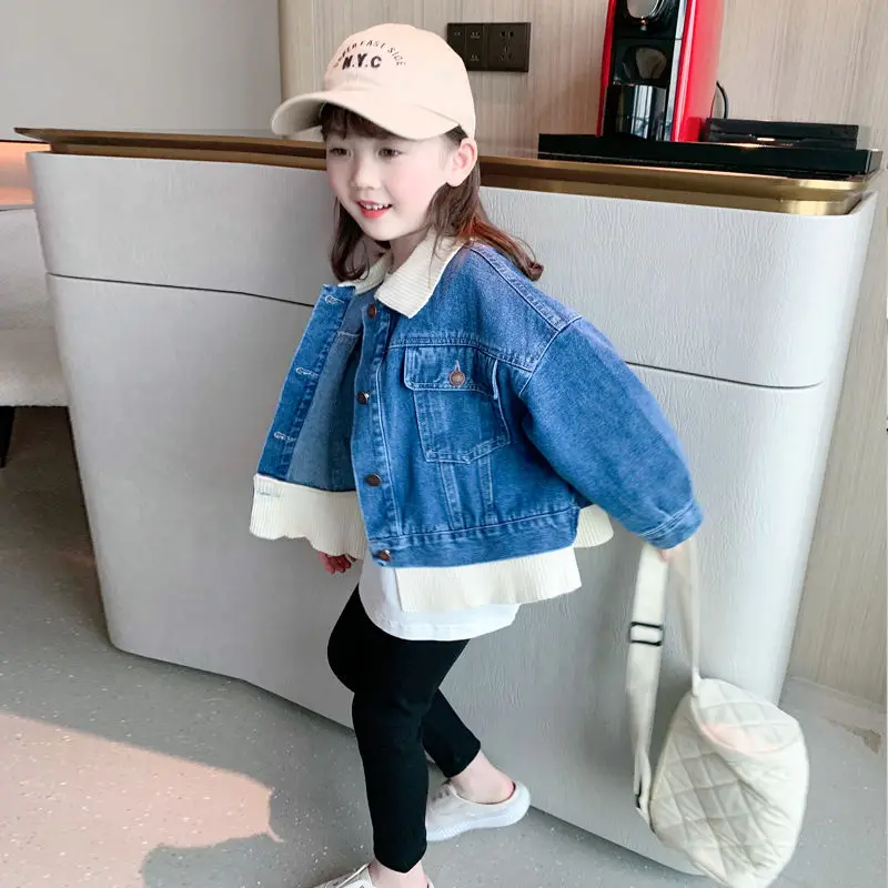 

Girls' Spring and Autumn Coat 2022 New Children's Denim Long-Sleeved Coat Classic Style Stylish Korean Fashionable Top