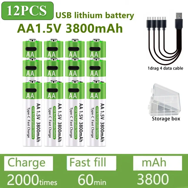 AA/AAA Rechargeable Battery 3000mAh/3800mAh Lithium Battery 1.5V Constant Voltage Fast Charging Type-C For Remote Mouse Toy Ect 19