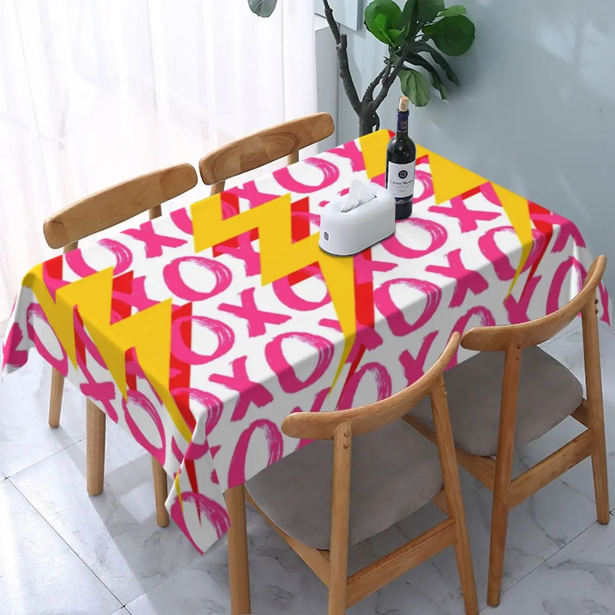 

Rectangular Waterproof XOXO Lightning Bolts Table Cover Hot Pink Girl Smiley Trippy Table Cloth Backing Tablecloth for Picnic