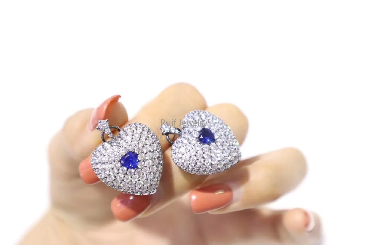 

Ruif Real 925 Sterling Silver 5A Cubic Zirconia Heart Earring For Women Making Jewelry Gift Wedding Party Engagement