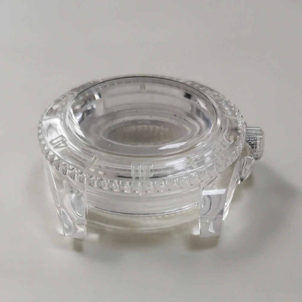 40mm Transparent Plastic Case Acrylic Mirror Green Luminous Watch Case for 8215 8200 821A and Mingzhu 2813 Automatic Movement