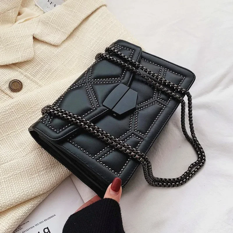Collezione Aliexpress Yogodlns Vintage Rivet Chain Piccole Borse A Tracolla Per Le Donne Flap Pu Leather Fashion Small Square Crossbody Bag Designer H