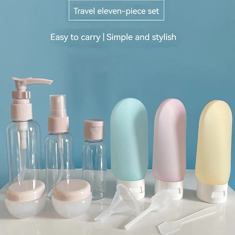 11 Piece Travel Suit Plastic Cosmetic Bottle Lotion Toner Spray Shampoo Soap Dispenser soap dispenser,spray bottle,shampoo dispenser,refillable plastic bottles,refillable bottle,plastic lotion bottle,soap dispenser bottle