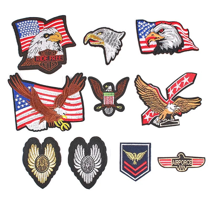 

50pcs/Lot Luxury Anime American Eagle Embroidery Patch Force Stars and Stripes Flag Clothing Decoration Craft Diy Applique