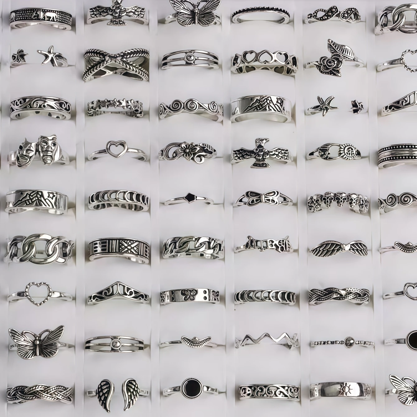 10/20/30/50/100Pieces Vintage Stone Hollow-Out Rings Set For Women Mix Style Retro Heart Butterfly Daily Jewelry Party Gifts 2
