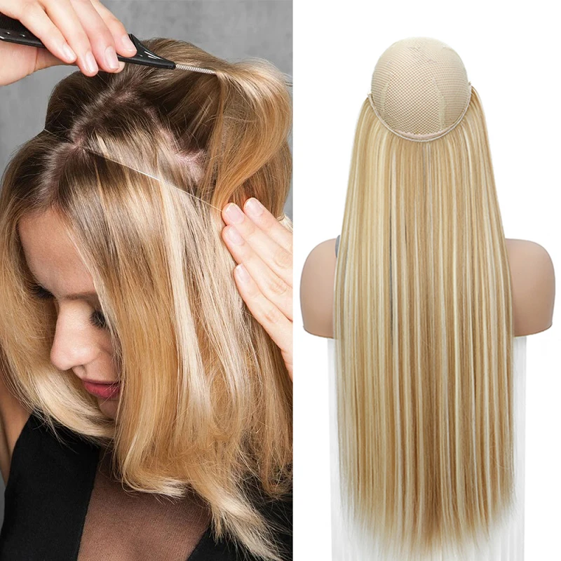 Hair Extensions 24Inch Synthetic Invisible Hair Extension Fish Line Fake Hairpiece Black Brown Hair Accessorie Women