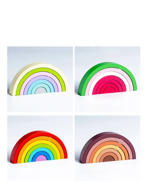 Montessori Arcoiris Colores Madera Bloques De Construcción De