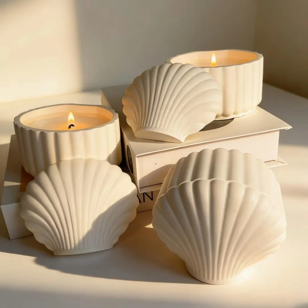 쉘 뚜껑 리브형 항아리 석고 실리콘 몰드 DIY 아로마테라피 석고 보관함 장식 양초 용기 쉬운 탈형