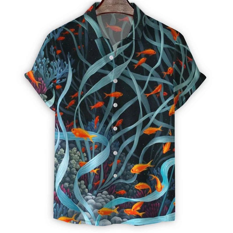 thumbnail image 1 of Camisa con estampado 3D de hongo crisantemo y limón para hombre, camisas hawaianas de verano, blusas playeras de manga corta con solapa y botones, blusa Aloha, 1 of 5