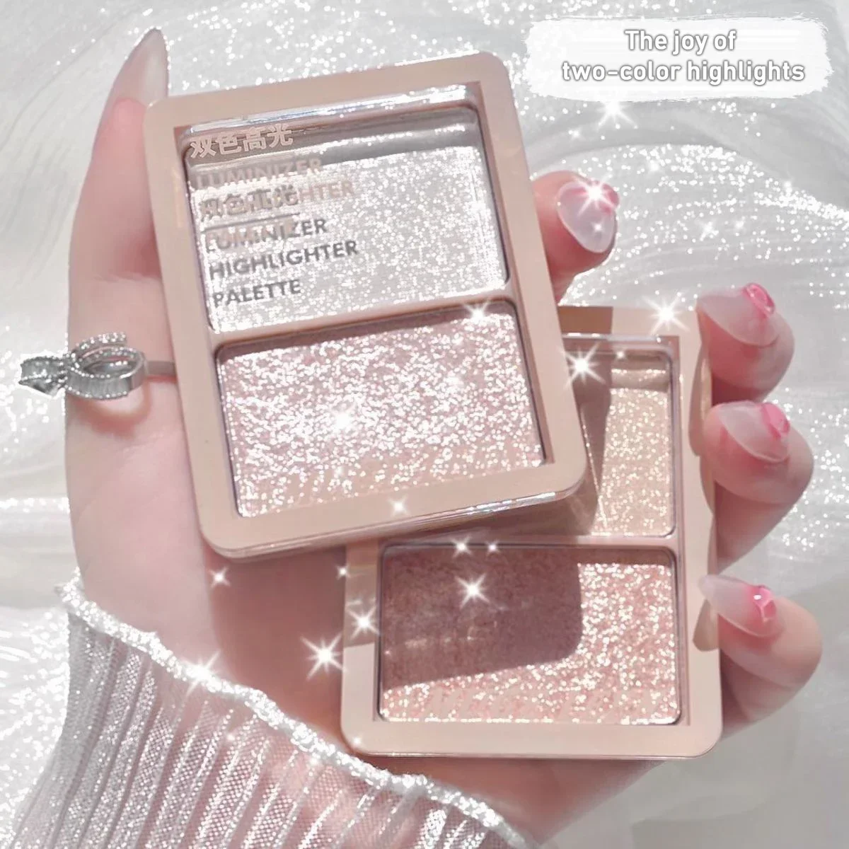 Two-color Facial Highlighter Makeup Palette Face Lasting Glow Brighten Contour Shimmer Powder 3D Illuminator Highlight Cosmetics face highlighter makeup palette