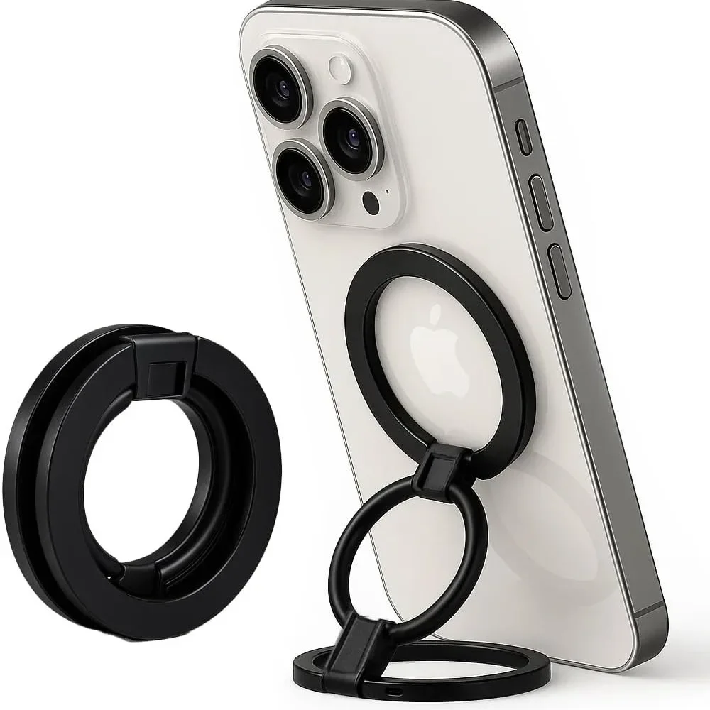 Dual Magnetic Phone Holder – 360° Rotating, Foldable & Portable