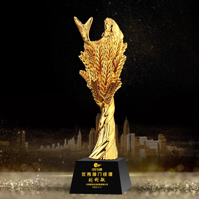 Customized Fishing Competition Resin Trophys, Lettering High-end Souvenir, Home Decor Awards Fish Shape Crystal Base Trophy, 1Pc