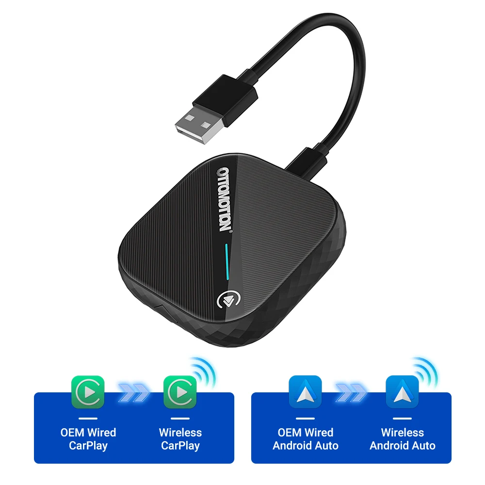 OTTOMOTION 5.0 Android Auto Wireless CarPlay Ai Box Wireless Adapter GPS Navigation for Volkswagen Benz Ford Kia Accessories