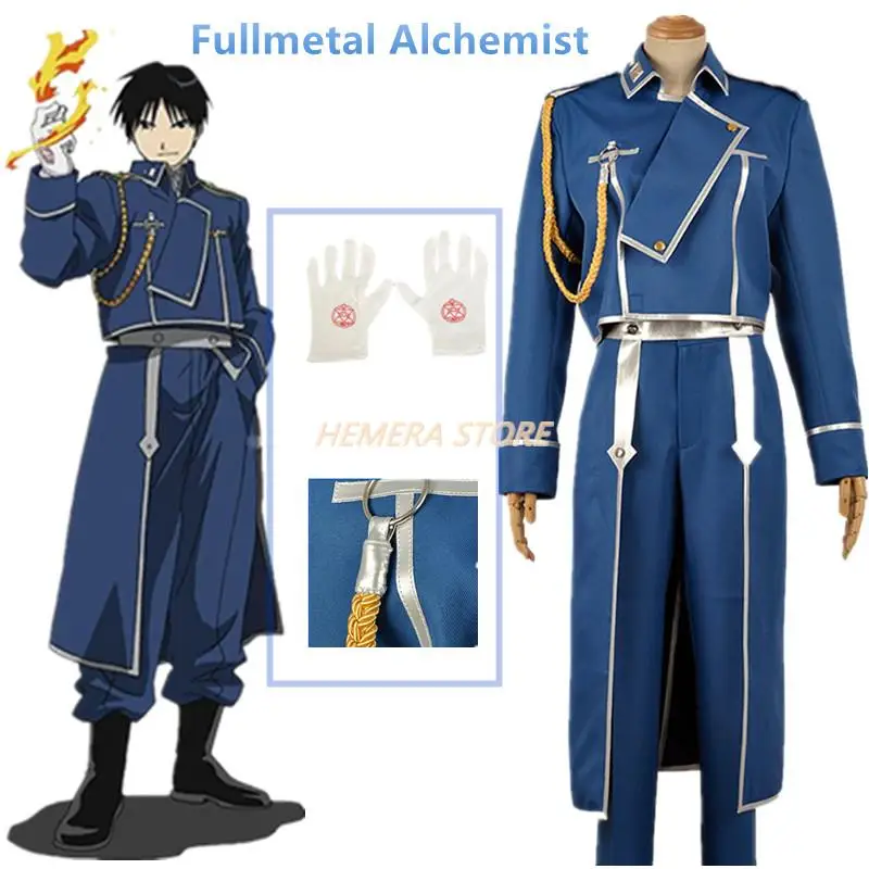

Anime Fullmetal Alchemist Cosplay Roy Mustang Cosplay Costume Military Uniform Suit Coat Pants Apron Gloves Halloween Role Play