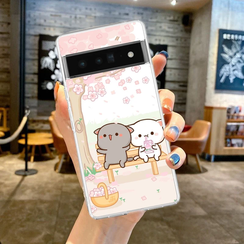 Pfirsich- und Goma-Katzen-Handyhülle für Google Pixel 8, 7, 6, 5, 4, 4XL, stoßfestes Silikon, 7A, 6A, 5A, 4A, 3A, 3AXLPro, transparente Hülle – Detail 6