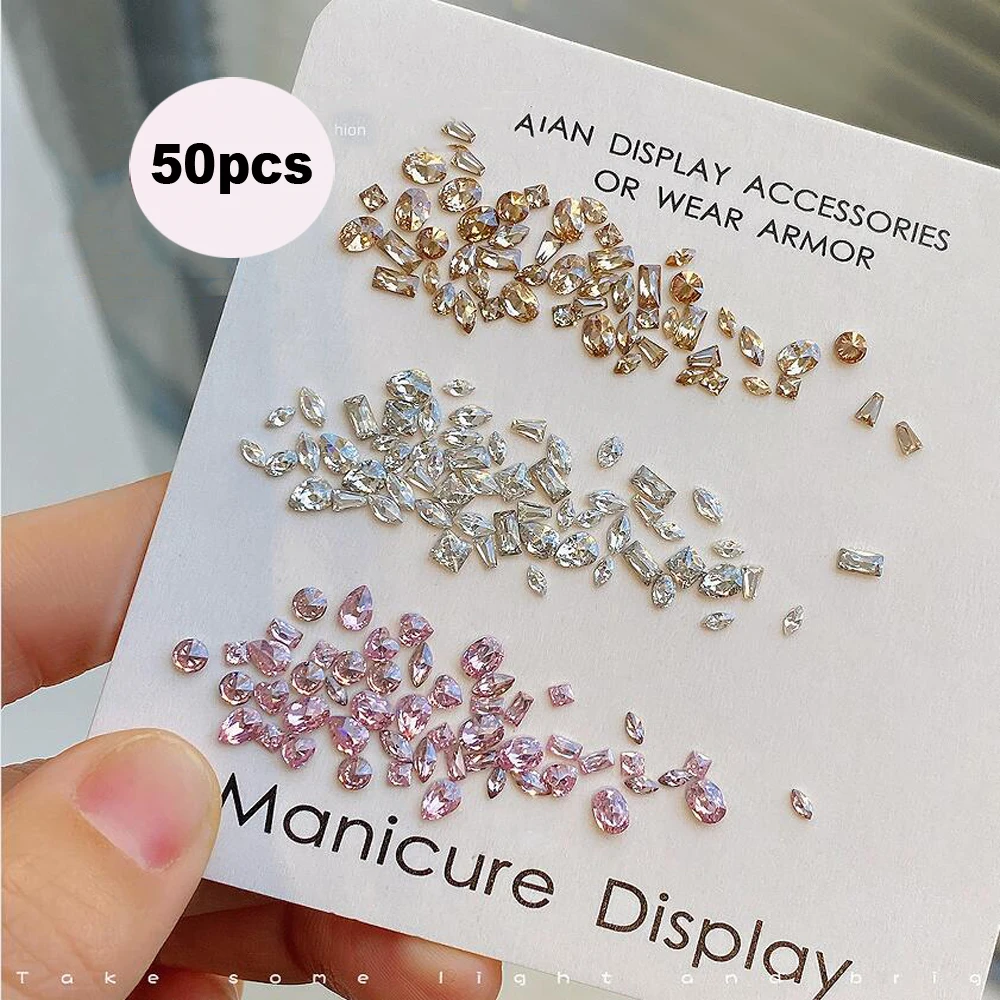 50Pcs 미니 지르콘 네일 아트 라인 석 혼합 모양 플랫 하단 다이아몬드 손톱 매력 스파클 럭셔리 매니큐어 장식 액세서리 * &