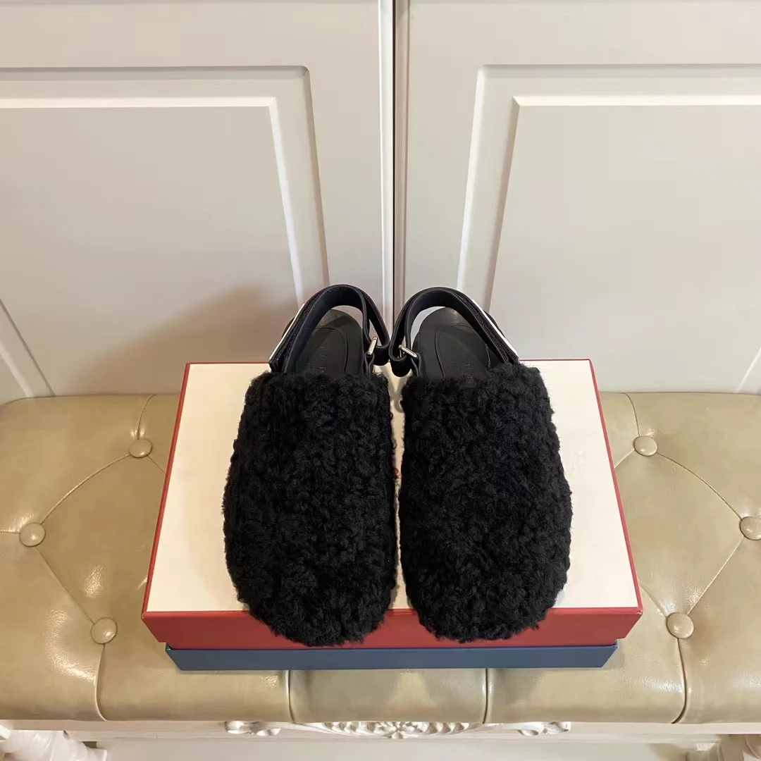 2023 Fashion Latest Wool Mop Flat-bottomed Baotou Slippers Summer Super Versatile Warm Bottom Women Shoes Big Size 35-43