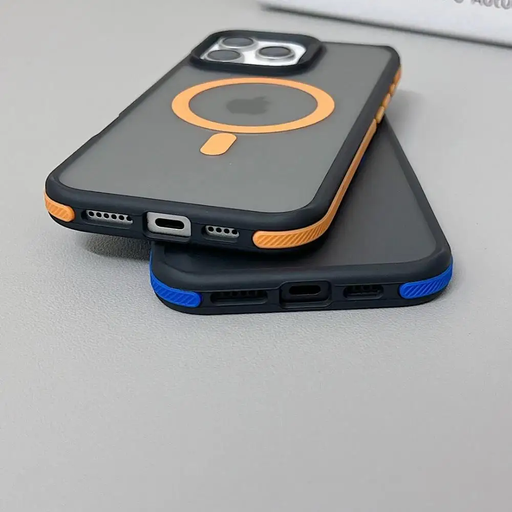 Luxury Color Blocking Magnetic Matte Translucent Case with Wireless Charging Support