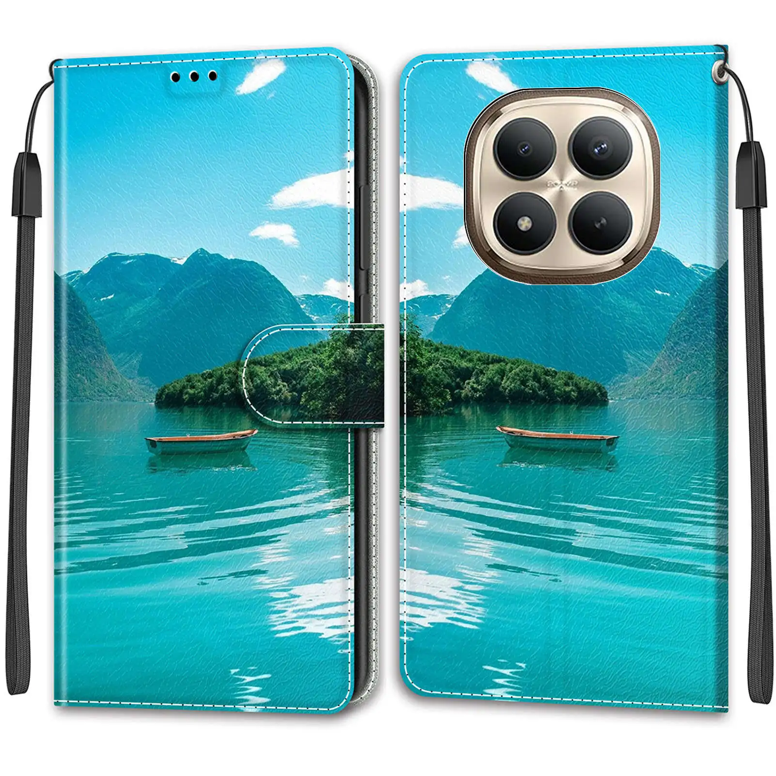 Leather Wallet Phone Case with Magnetic Flip Cover and Stand - Painted Design