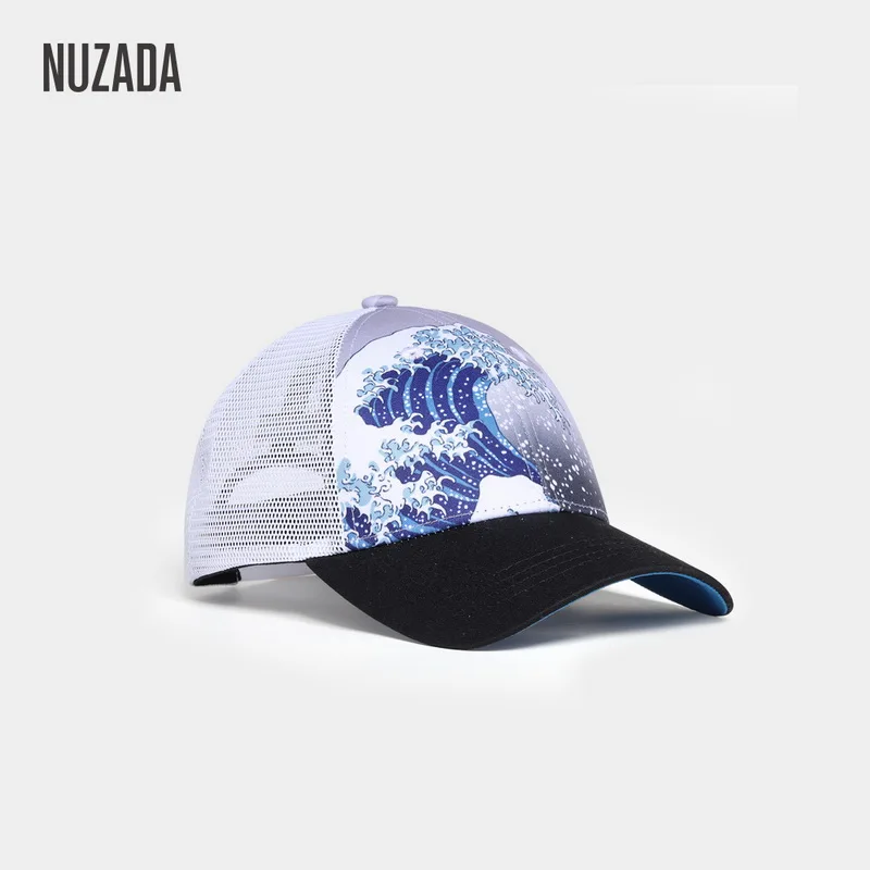 

NUZADA Men's Baseball Caps Women Snapback Hip Hop Cap Summer Wave Patterns Mesh Hat Ventilate Trucker Cap Bone Gorra Dad Hat