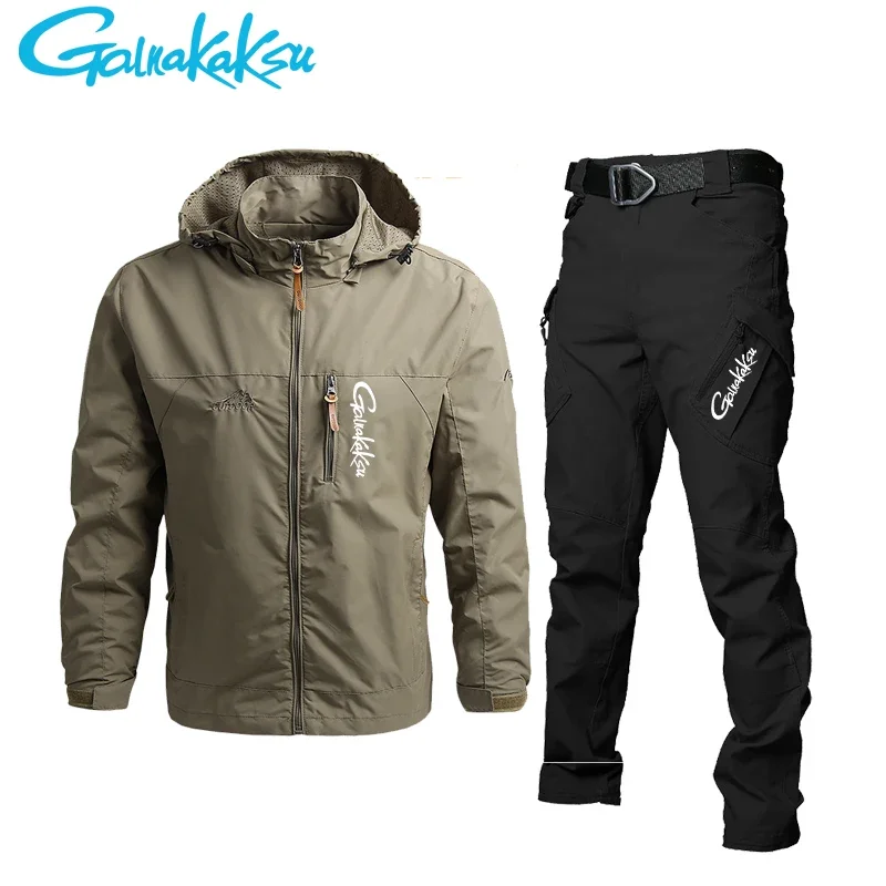 2024 Casual Jackets  Fishing Outdoor Sports Hooded Jacket Pant Men's Waterproof Clothing Jacket Summer Autumn Hiking Suit