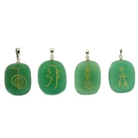 Natural Green Aventurine Reiki Amulet Pendulum Healing Master Prop Chakra Four Element Symbol Energy Stone Pendant Necklace 2