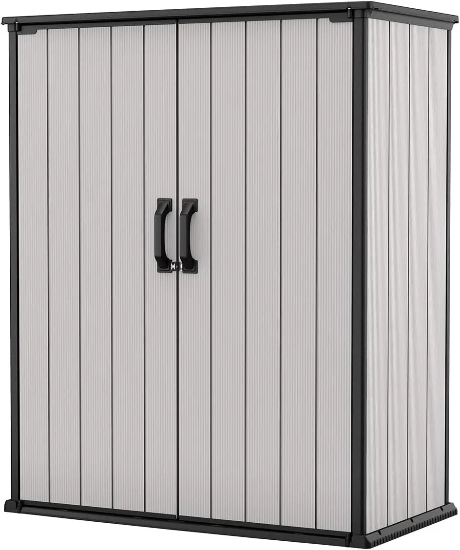 

Premier Tall 4.6 x 5.6 ft. Resin Outdoor Storage Shed with Shelving Brackets for Patio Furniture Pool Accessories and Bikes Grey