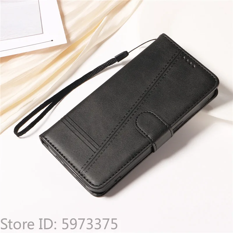Retro Lines Leather Flip Wallet Case with Card Slot and Stand Feature