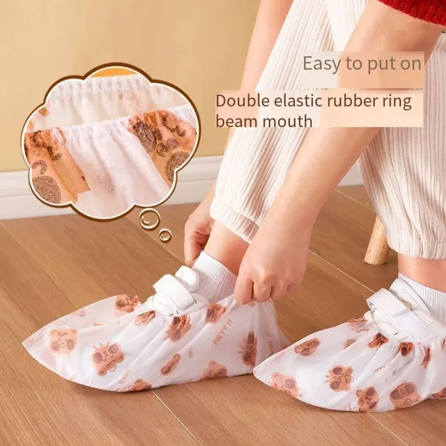 Háztartások Eldobható Nyomtatott Rajzfilm Cipőfedelek Nem Szőtt, Megvastagított Csúszás Felnőtt Beltéri Lábfedelek - Image 5