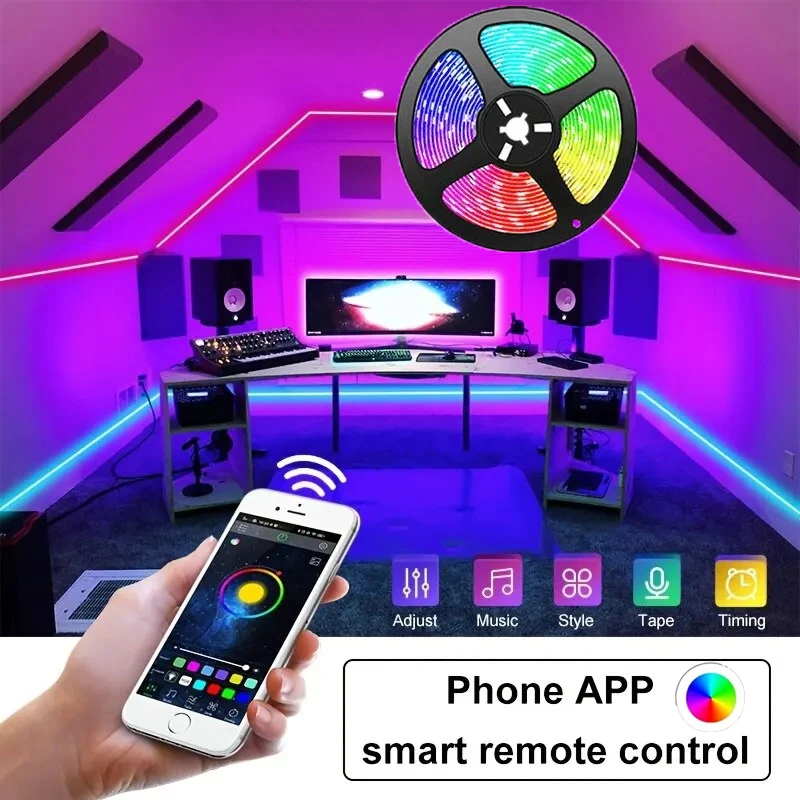 1M/3M/5M Bluetooth App Control 5V LED Light String Computer Desk DIY Backlight 5050 RGB Tape Home Decoration Lights Strip 2