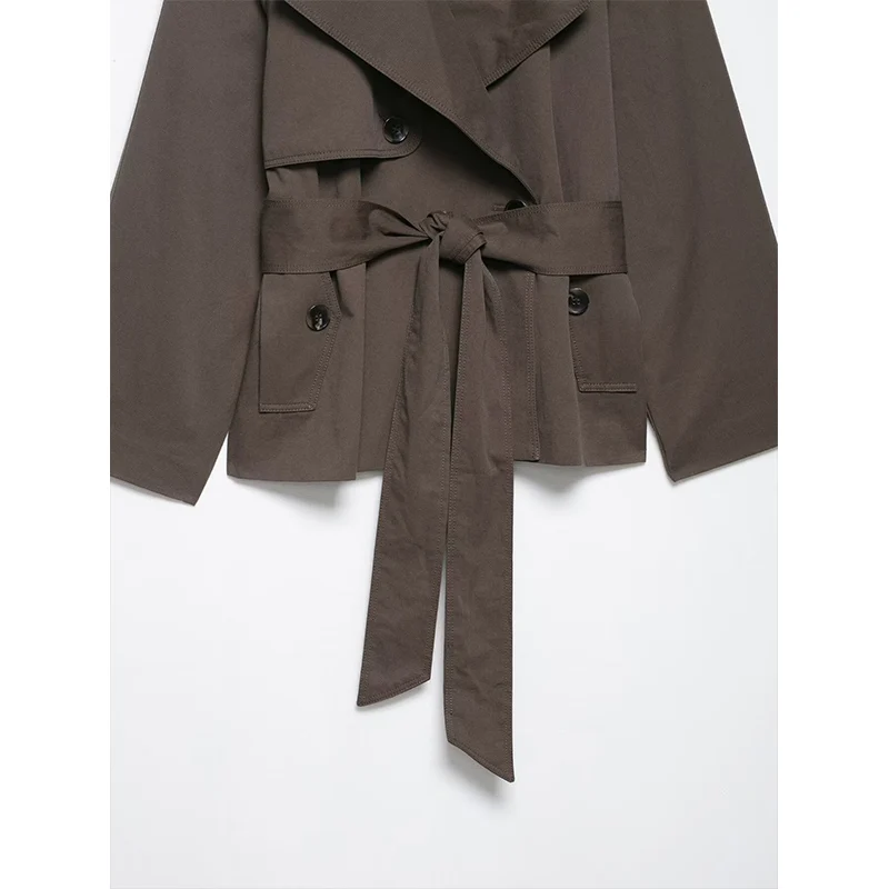 2025 Women Jacket Fashion With Belt Trench Short Coats Women Casual Loose High Street Long Sleeve New Jackets Outerwear