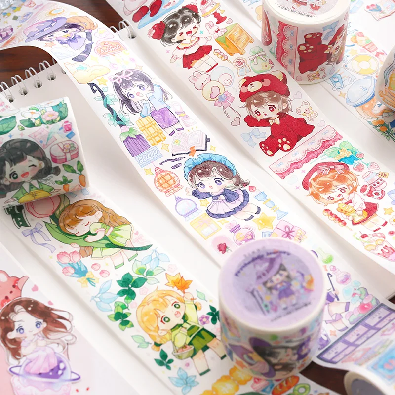 

5M/Roll Cute Cartoon Girl Special Ink Washi Tape Korean Kawaii Characters Bullet Journaling Accessories Deco Stickers Aesthetic
