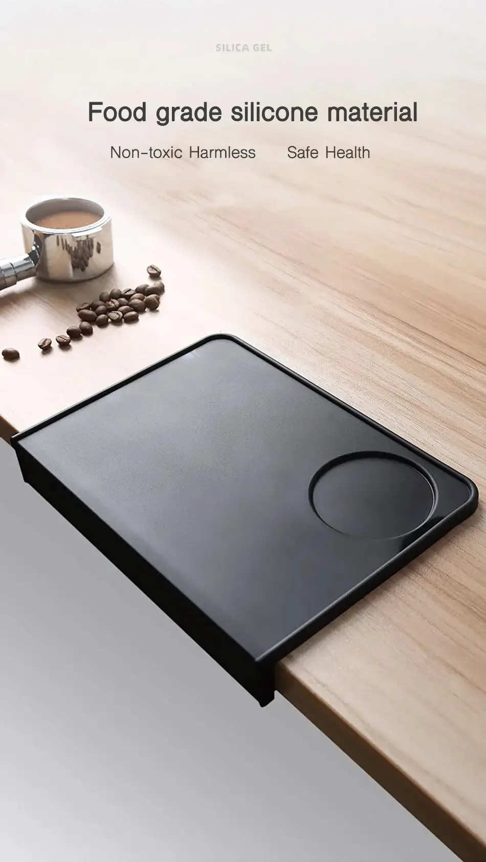 Anti-Rutsch-Kaffee-Manipulationsmatte, lebensmittelechtes Silikon-Pad, Espresso-Kaffee-Tamper-Ecke, schwarz, verdickte Matte für Büro, Bar, Geschäft – Detail 6